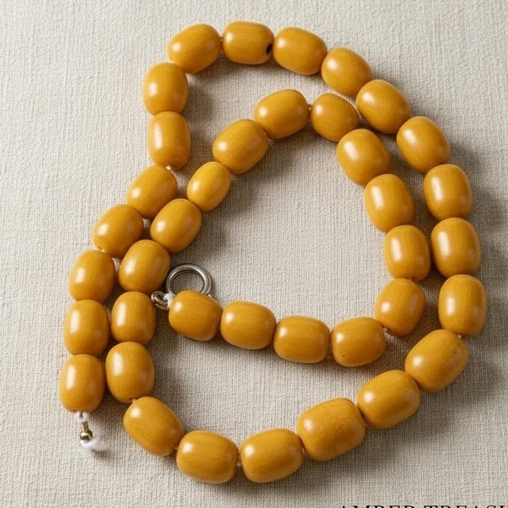 Vintage Butterscotch Bakelite Bead Necklace Egg Yolk Barrel Beads Tested 20" 50g